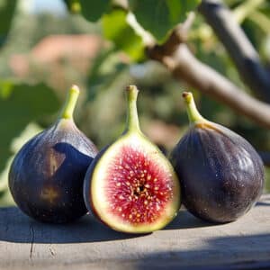Black Madeira Fig fruit on a wooden table