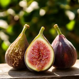 LSU Purple Fig fruit on a wooden table
