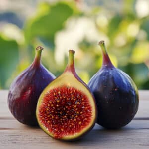 Raspberry Latte Fig fruit on a wooden table