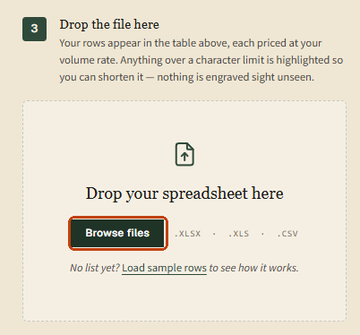 The drop area with the Browse files button marked
